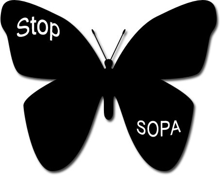 My butterfly, all in black, with the words: Stop SOPA