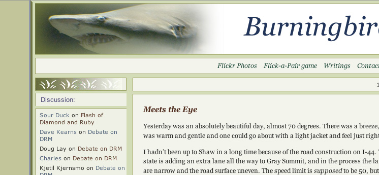 screen copy of web site with shark image