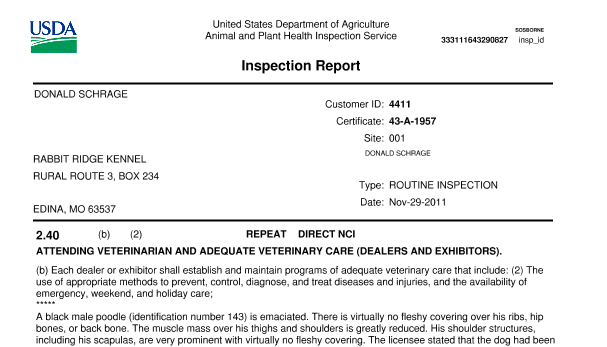 Top part of an inspection report