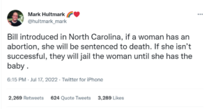 Tweet claiming women will be charged with murder for abortion