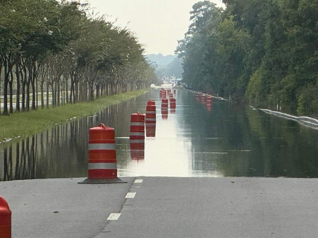 A flooded Highway 17, completely closed off