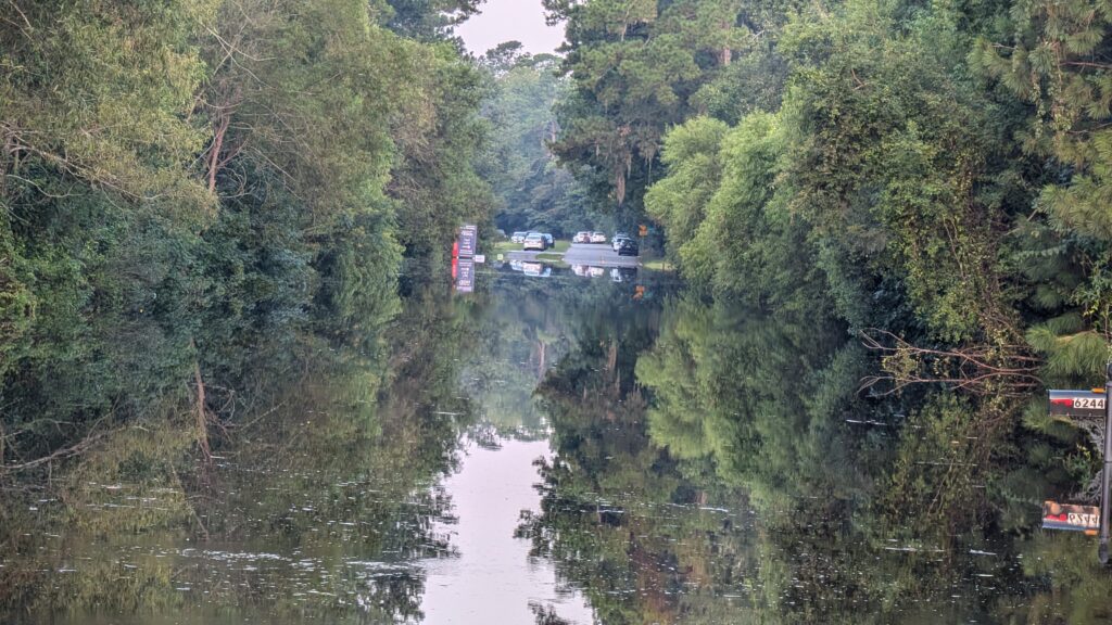 The entrance to Teal Lake, isolated because of the flood. 