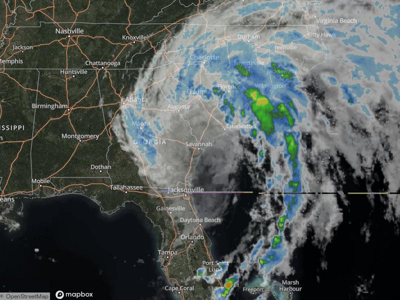 Satellite image of the eye of tropical storm Debby directly over Savannah.