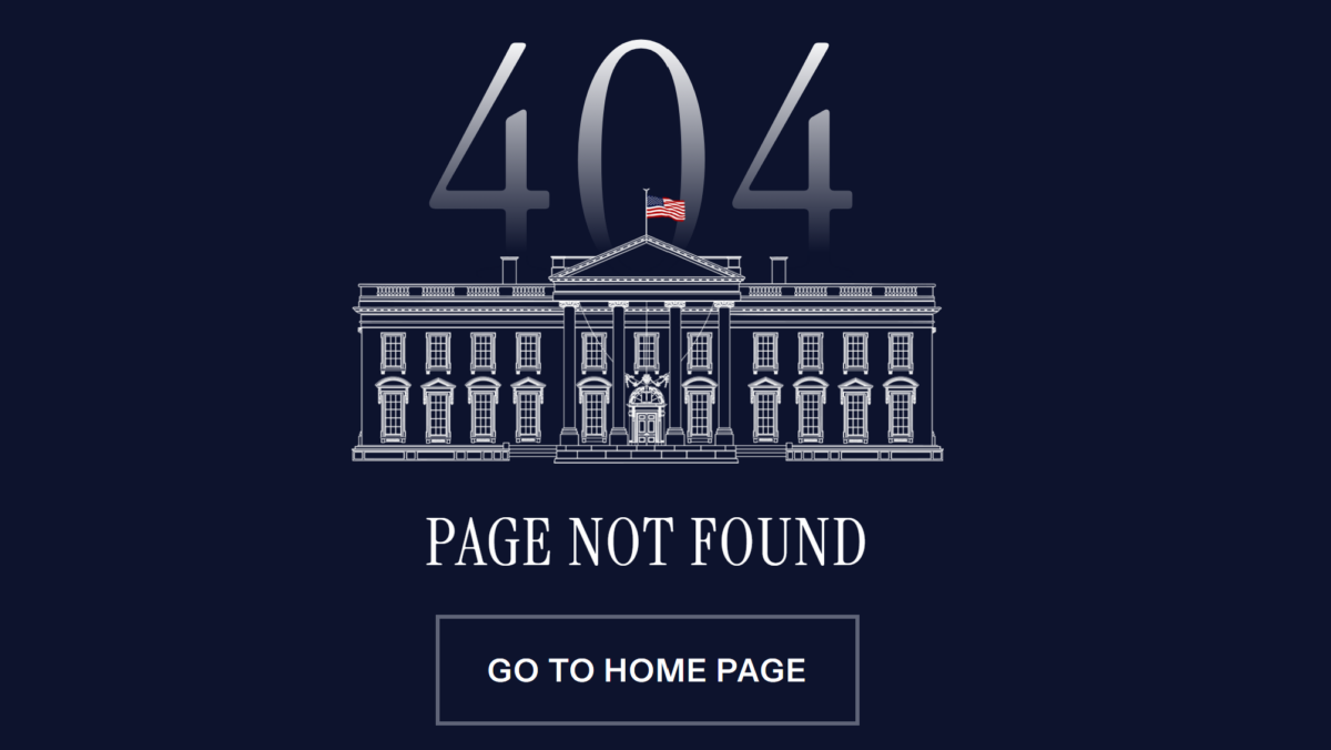 White House 404 page for what used to be the web site for the Justice40 Initiative