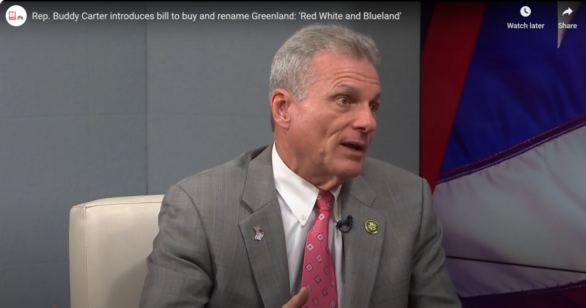 screenshot of Buddy Carter introducing his Red, White, and Blueland bill