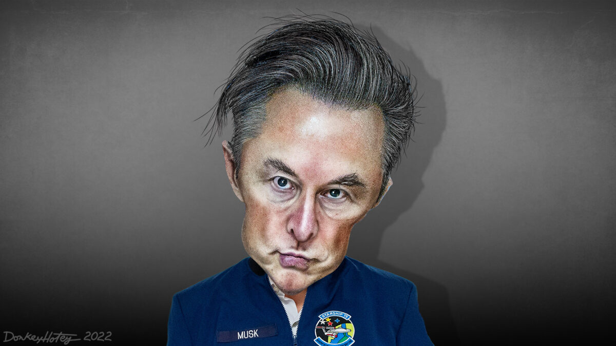 A caricature of Musk