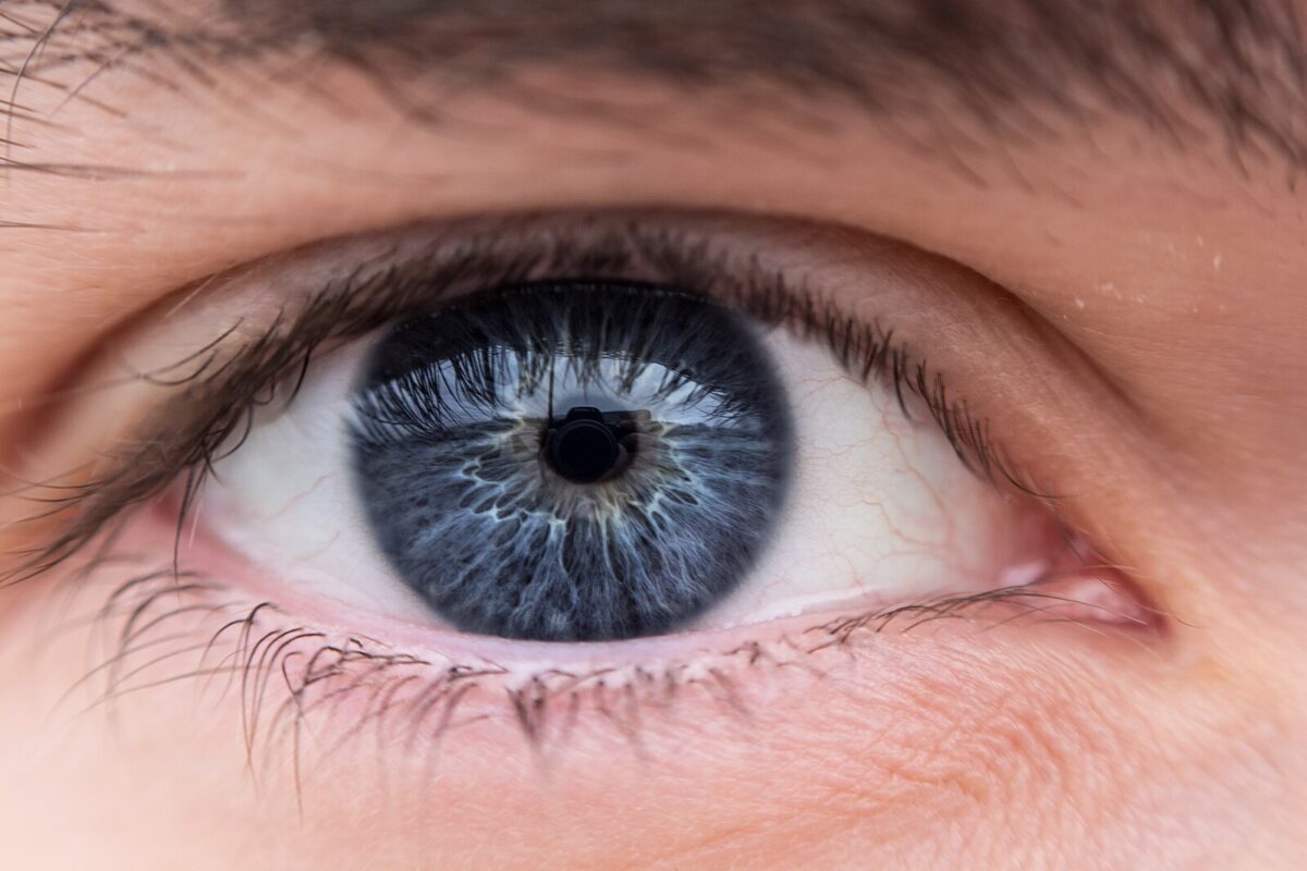 Close up photo of human eye (blue)