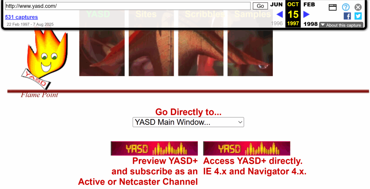 screen shot of wayback machine snapshot of my earliest weblog, yasd.com